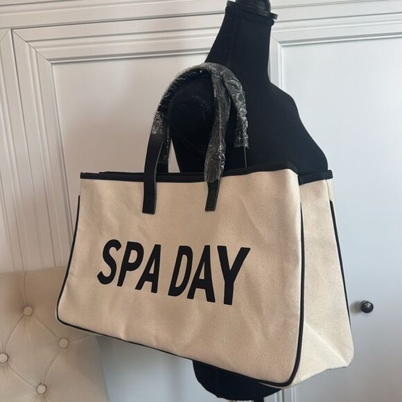 Spa Day Canvas Tote with Leather Handles - Picture 3 of 7